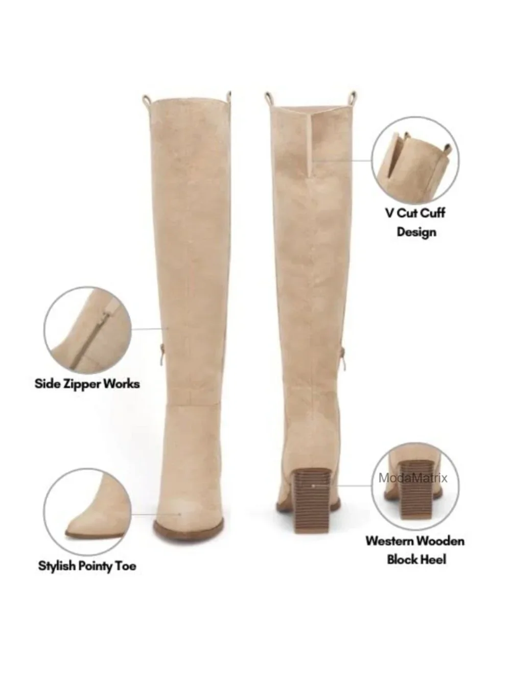 Faux Suede Over the Knee Boots Chunky Heel Side Zip Stretch Winter